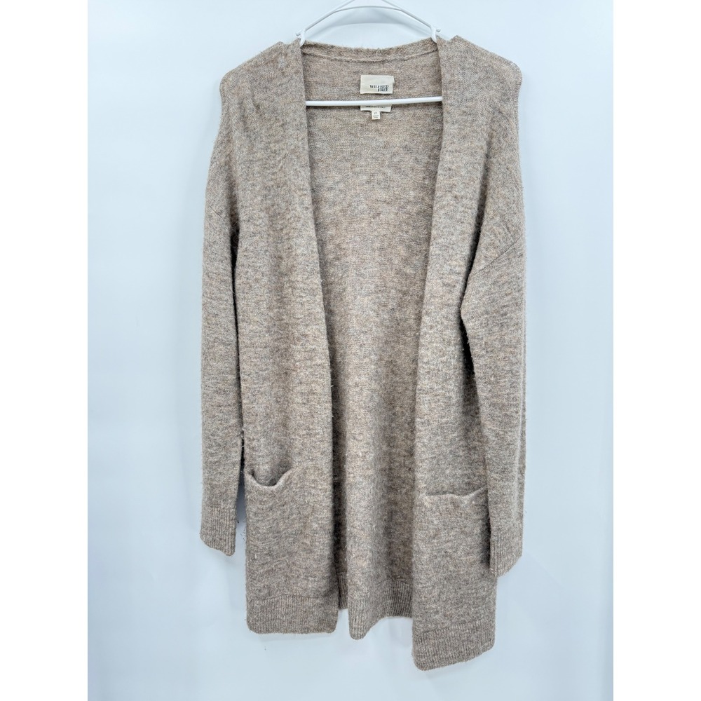 Wilfred Free XS Cardigan Sweater Womens Brown Marled Open Front Pockets Longline